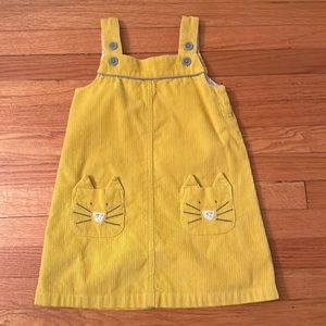 EUC Baby Boden Yellow Corduroy Pinnie Cat Pocket Dress 2-3Y /98cm
